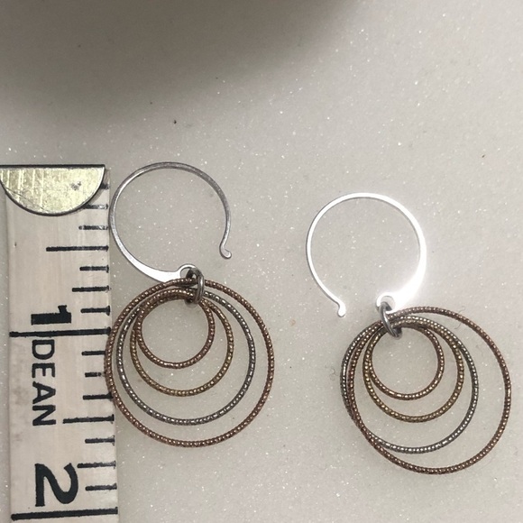 dyadema Sterling Silver Tri Colour Shepherds Hook Hoop Dangle Earrings 1.7” - Picture 4 of 4